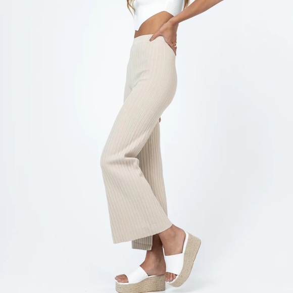 Princess Polly Allen Ribbed Pants Cream - Picture 2 of 5
